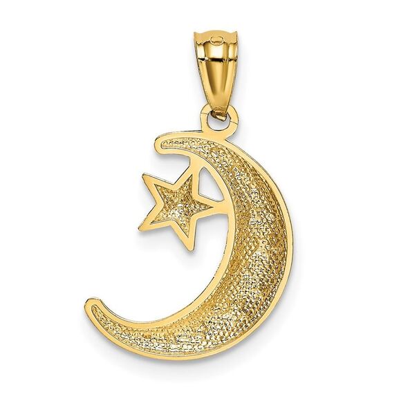 14k Yellow Gold Crescent Moon and Stars Pendant, 12mm - Picture 3 of 5